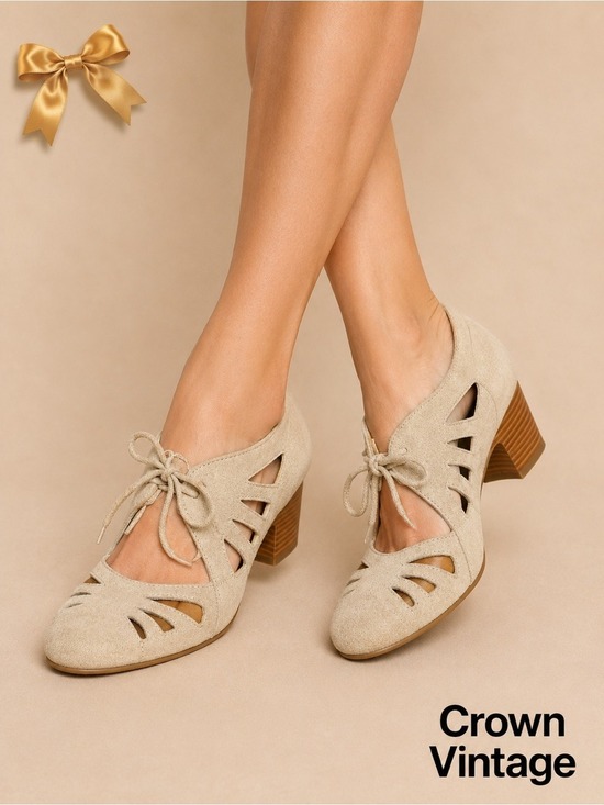 Crown Vintage Shoes - Crown Vintage Beige Suede Mary Jane Heels 6.5